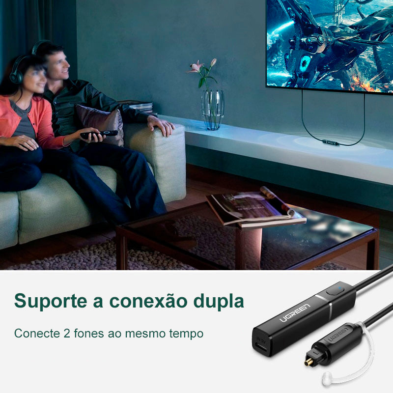 UGREEN Transmissor Bluetooth 5.0 - APTX LL - Conecte seu fone de ouvido na TV via bluetooth pelo cabo ótico!