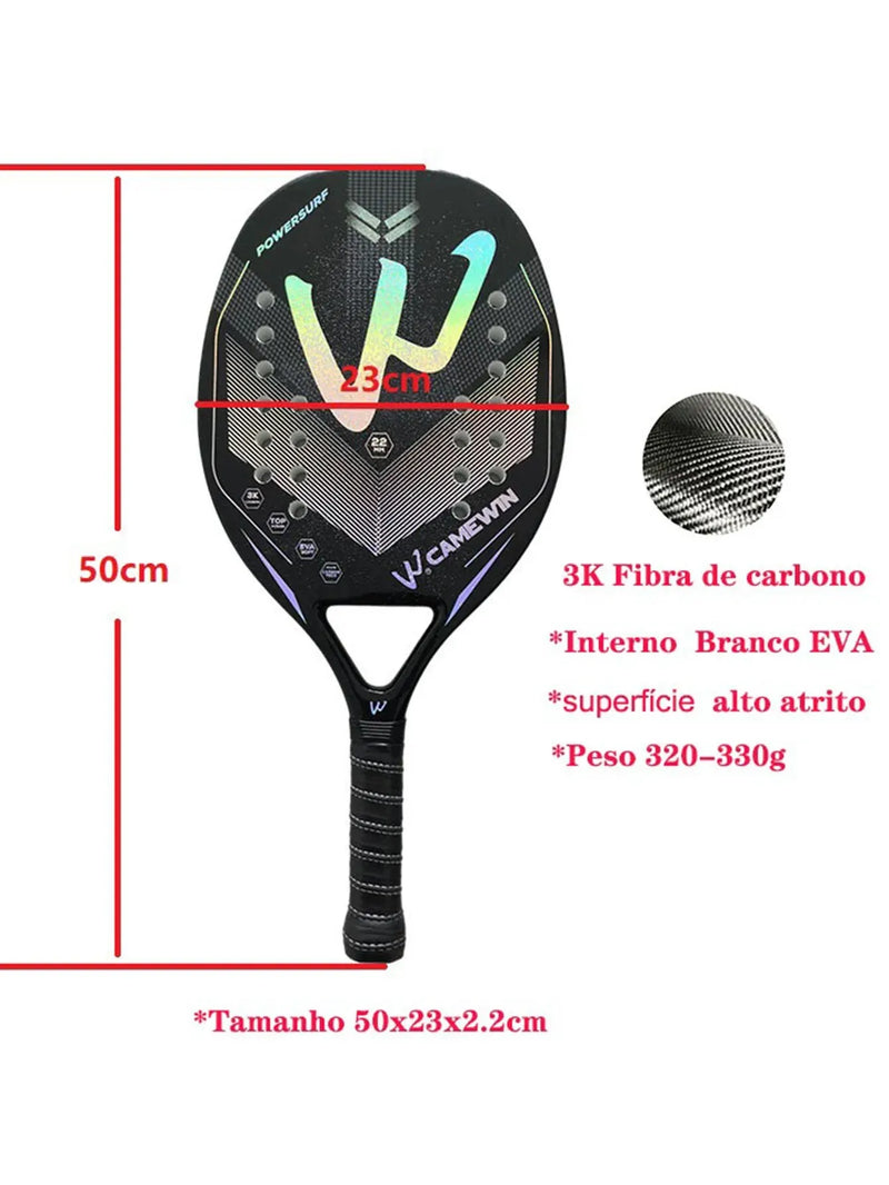 Raquete de Beach Tênis Camewin - Carbono 3K - tratamento áspero para efeito - com capa