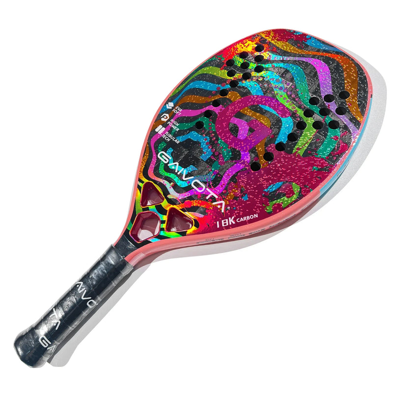 Raquete de Beach Tennis GAIVOTA 2024 - fibra de carbono 18K com capa - ROSA/ROXA - nível intermediário/avançado