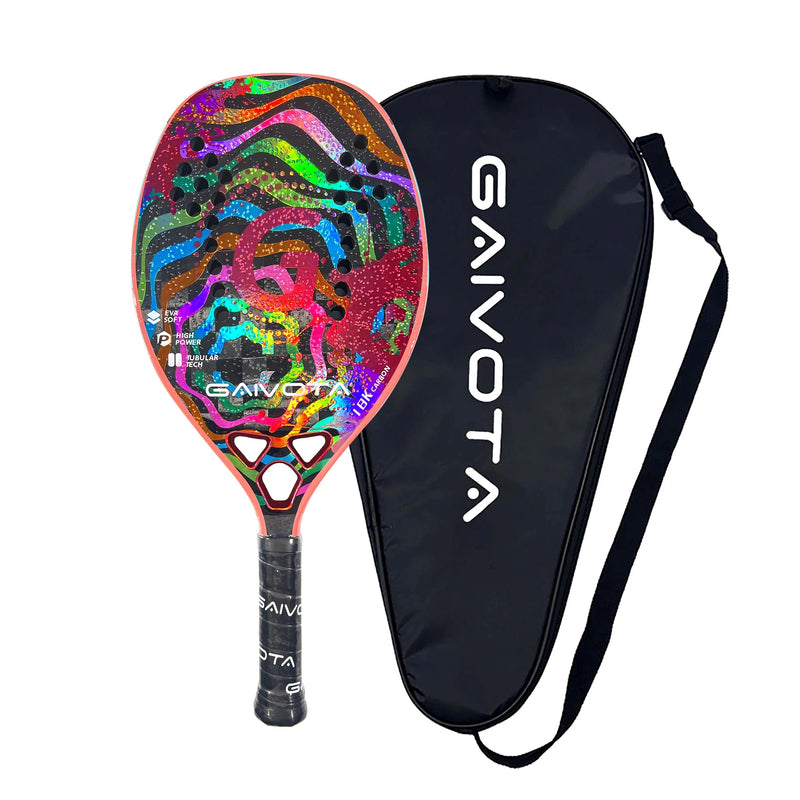 Raquete de Beach Tennis GAIVOTA 2024 - fibra de carbono 18K com capa - ROSA/ROXA - nível intermediário/avançado