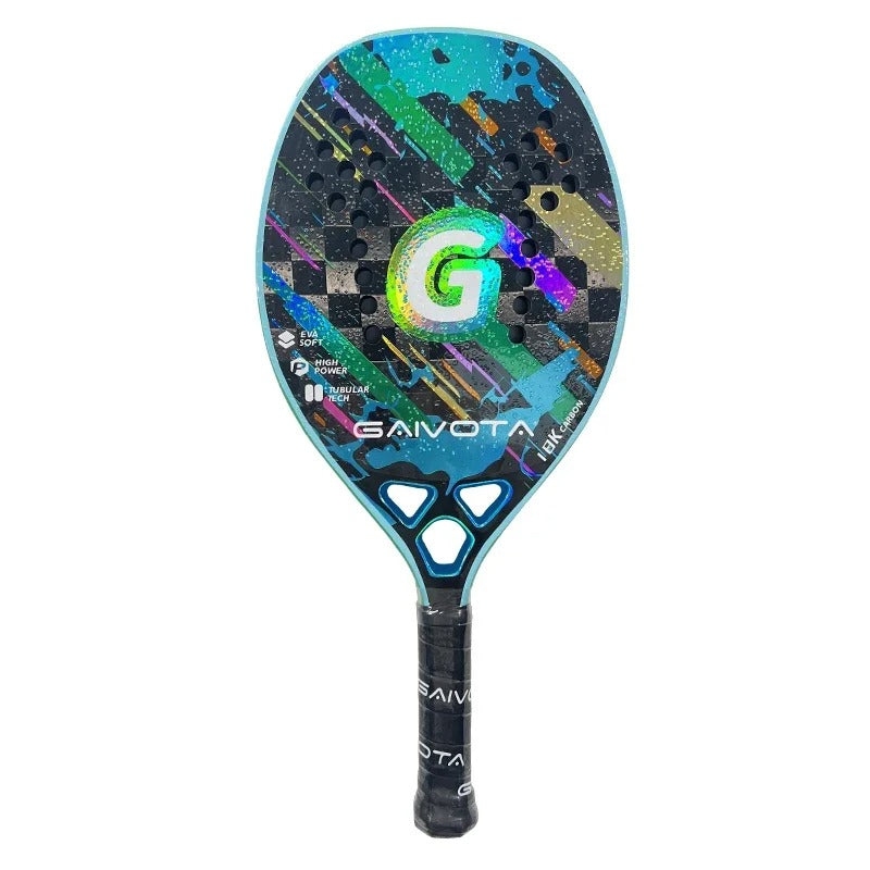 Raquete de Beach Tennis GAIVOTA 2024 - fibra de carbono 18K com capa - AZUL/VERDE - nível intermediário/avançado